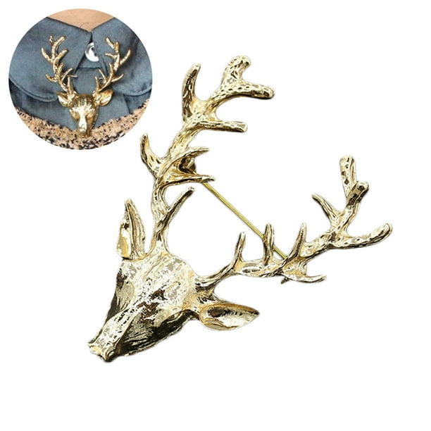 1x Unisex Animal Collar Brooch Pin Clip Cute Deer Antlers Head Pins Brooches new